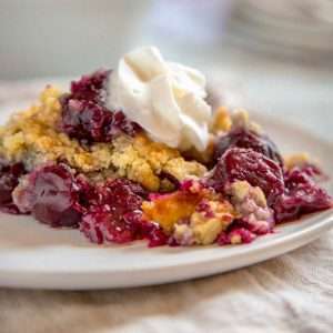 Valentines Day cherry berry crumble by Catherine's Catering